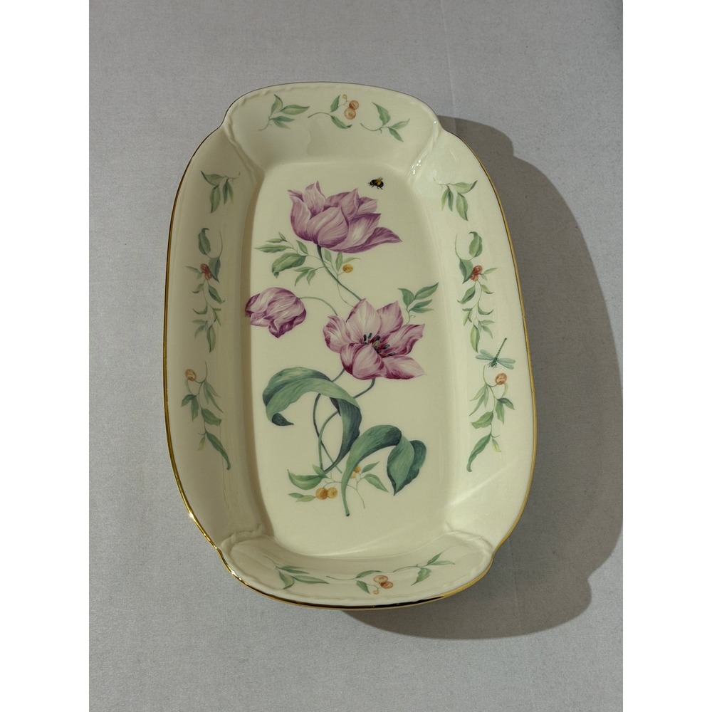 Lenox Morningside Cottage Sandwich Tray Floral Purple Tulip Gold Rim 14 3/8" - Picture 10 of 14